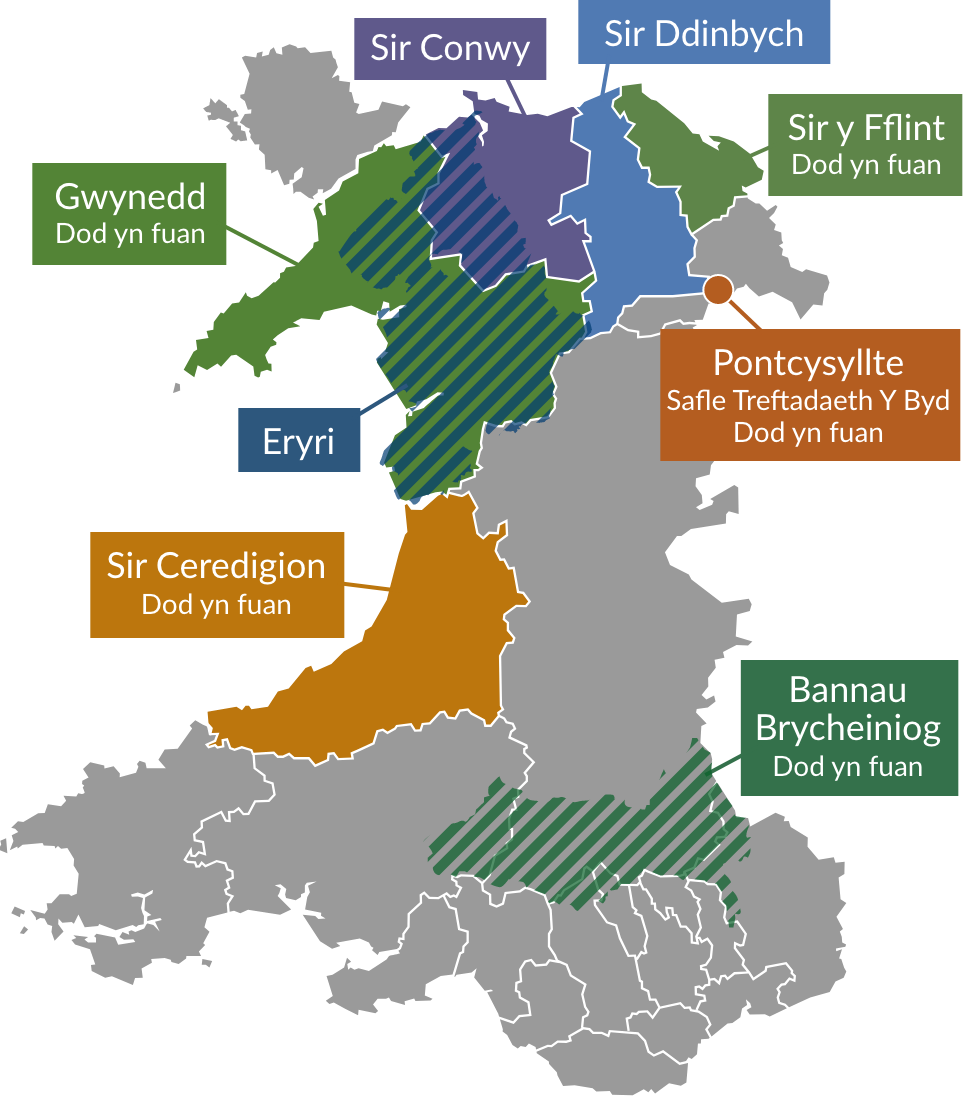 Map cyrsiau Llysgennad Cymru